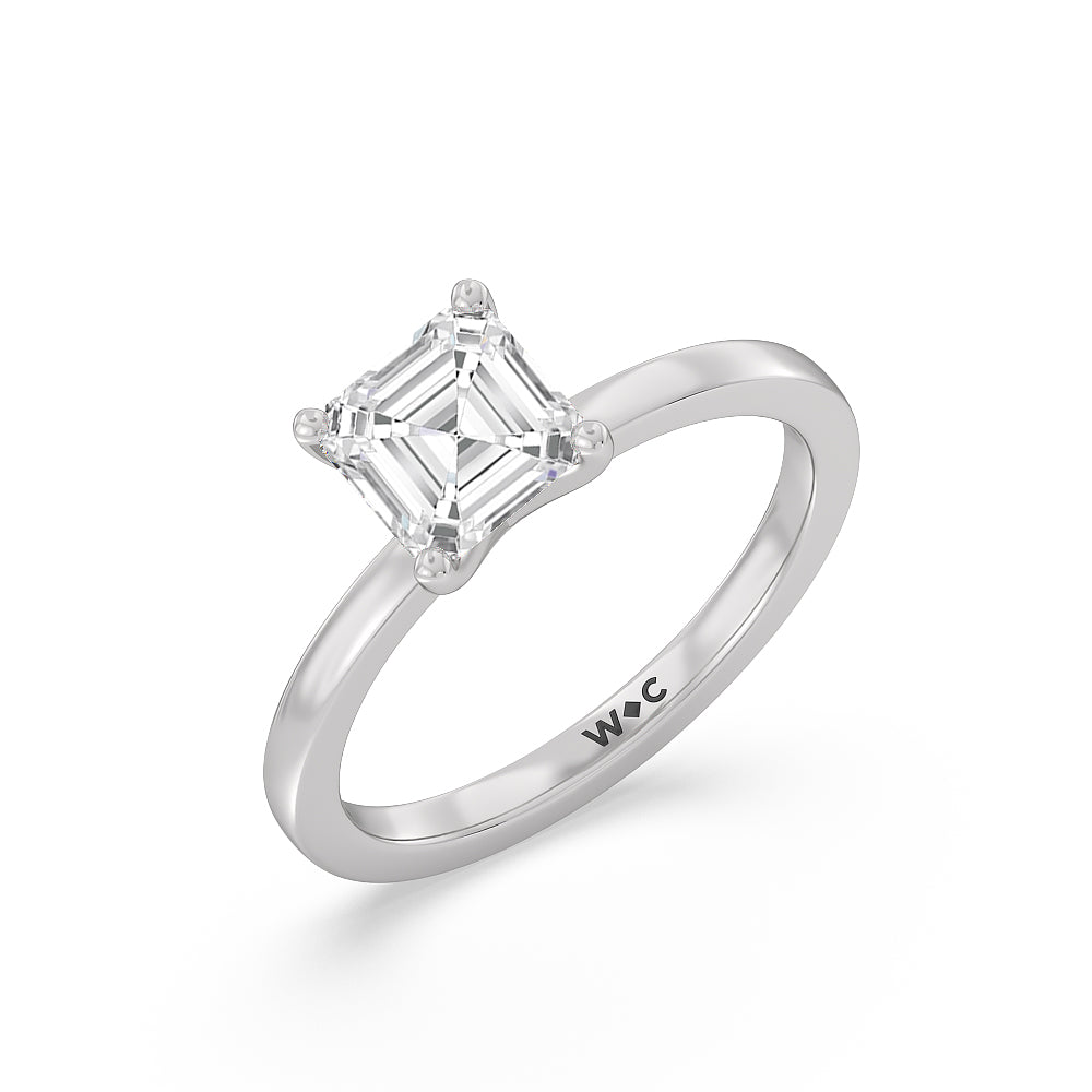 Fine Petite Solitaire Diamond Engagement Ring with Asscher Cut Diamond in 14KT Platinum view 3
