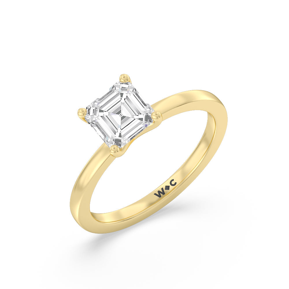 Petite Solitaire Diamond Engagement Ring with Asscher Cut Diamond in 14KT Yellow Gold view 3
