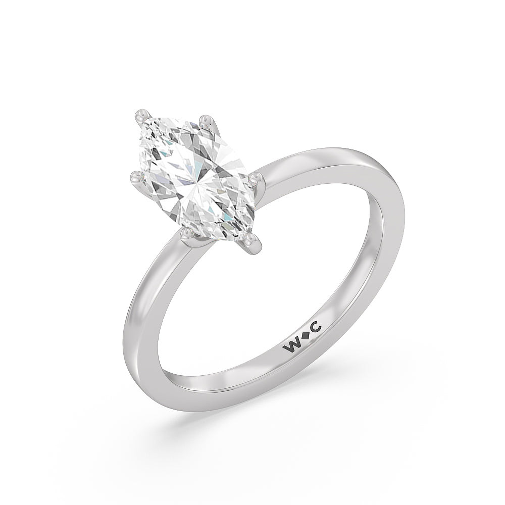 Fine Petite Solitaire Diamond Engagement Ring with Marquise Cut Diamond in 14KT Platinum view 3
