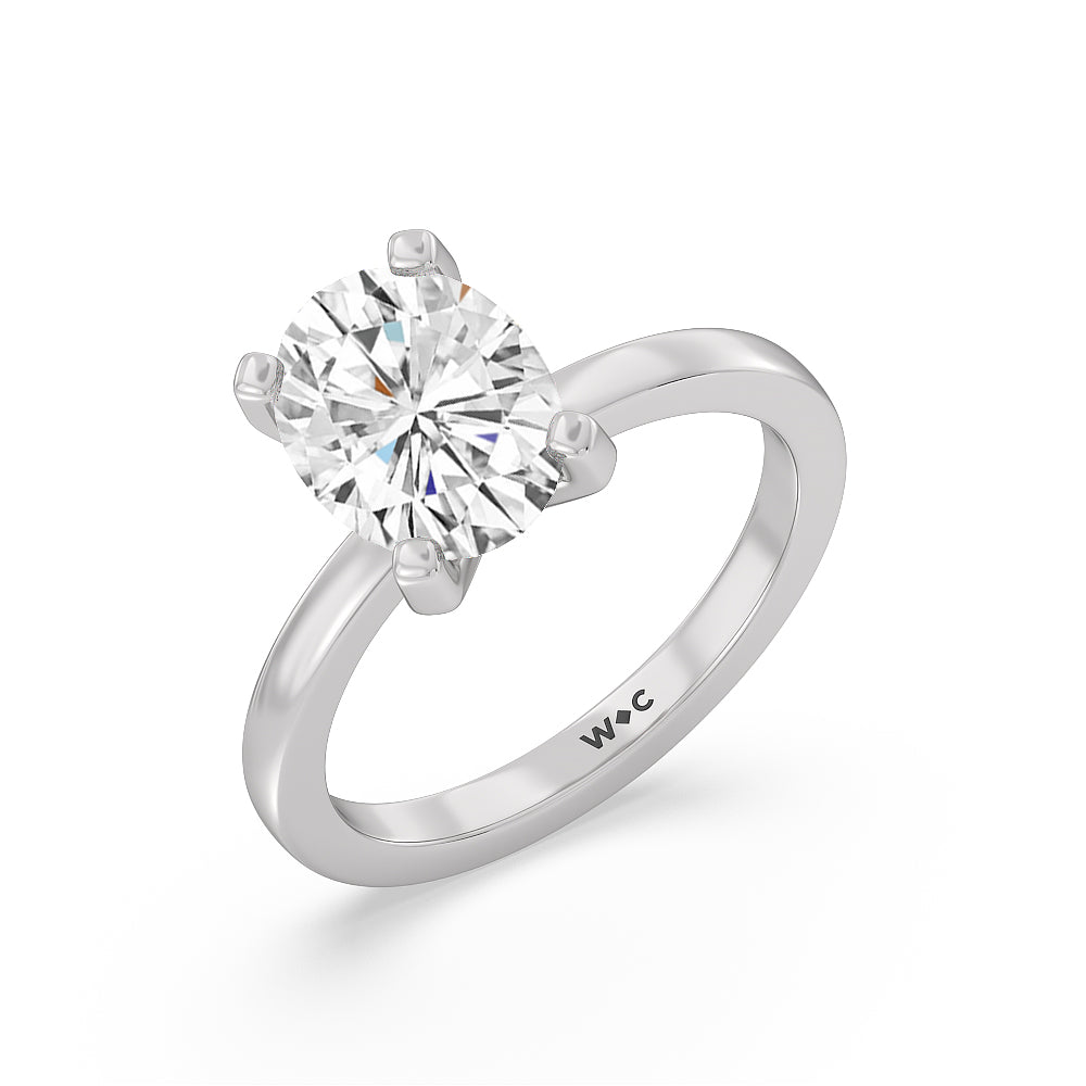 Fine Petite Solitaire Diamond Engagement Ring with Oval Cut Diamond in 14KT Platinum view 3
