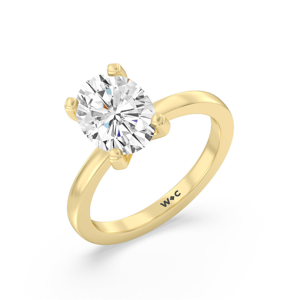 Fine Petite Solitaire Diamond Engagement Ring with Oval Cut Diamond in 14KT Yellow Gold view 3

