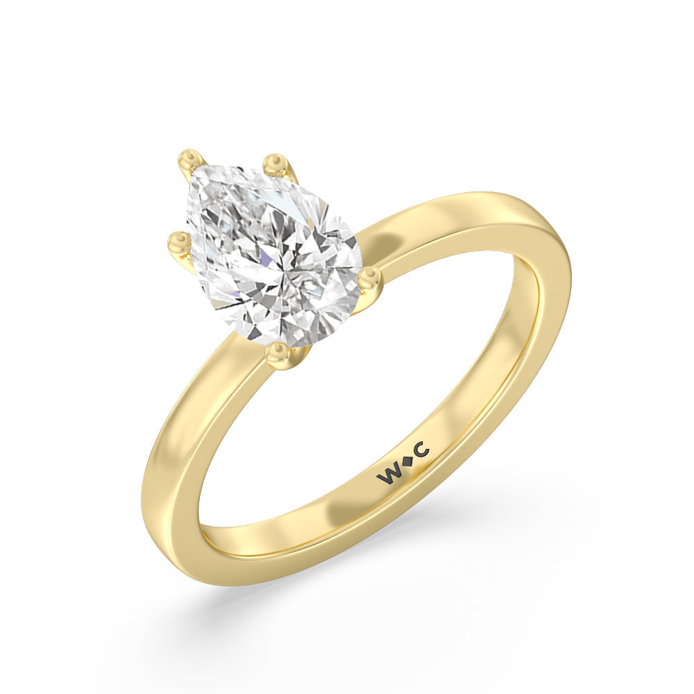 Fine Petite Solitaire Diamond Engagement Ring with Pear Cut Diamond in 14KT Yellow Gold view 3
