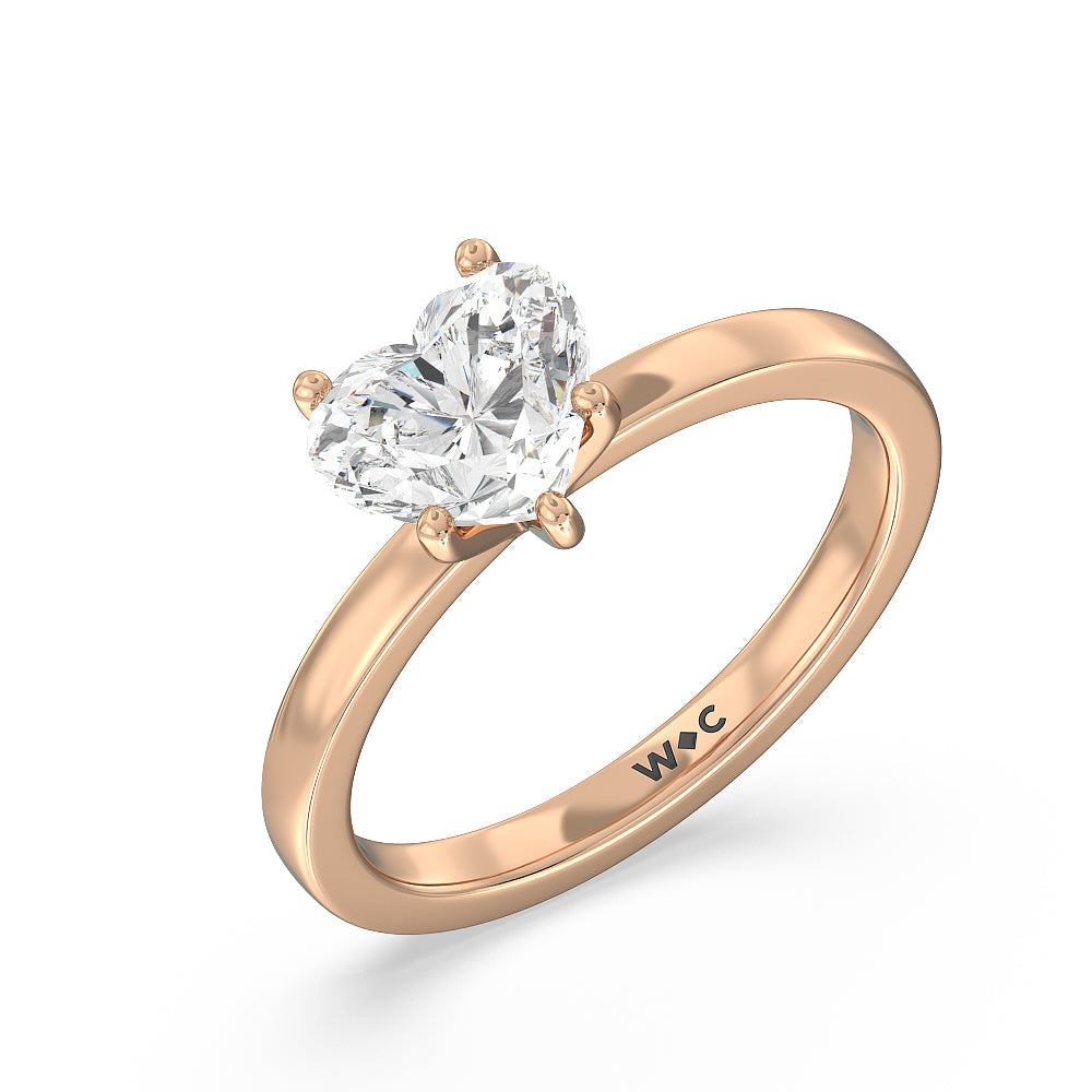 Petite Solitaire Diamond Engagement Ring with Heart Cut Diamond in 14KT Rose Gold view 3
