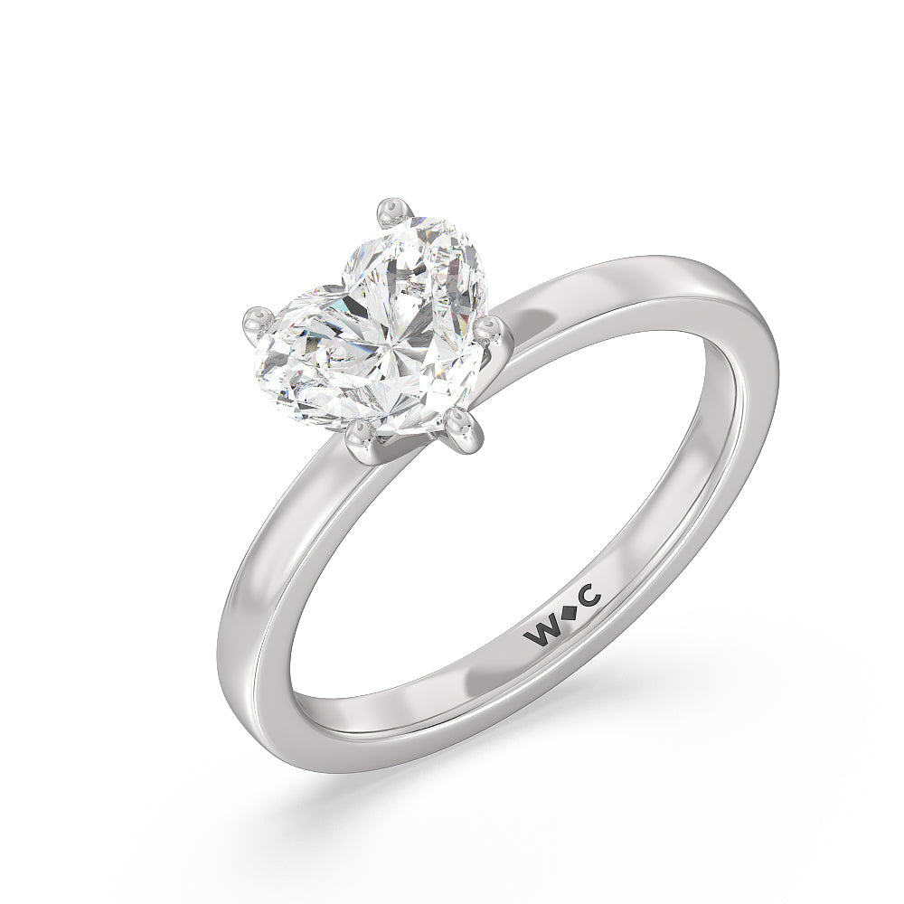 Fine Petite Solitaire Diamond Engagement Ring with Heart Cut Diamond in 14KT Platinum view 3
