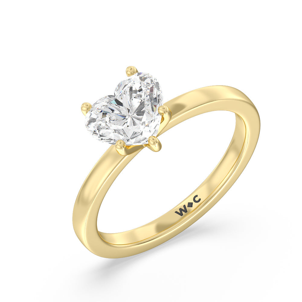 Fine Petite Solitaire Diamond Engagement Ring with Heart Cut Diamond in 14KT Yellow Gold view 3
