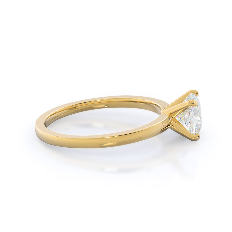 Fine Petite Solitaire Diamond Engagement Ring with Cushion Cut Diamond in 14KT Yellow Gold view 3

