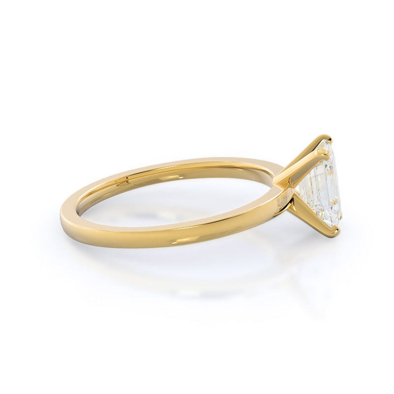 Emerald Cut Petite Solitaire Diamond Engagement Ring with Lab Grown Diamond in 14KT Yellow Gold view 6
