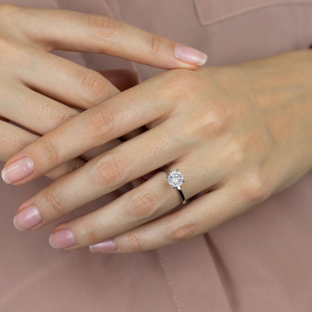 Model Wearing Petite Solitaire Diamond Engagement Ring view