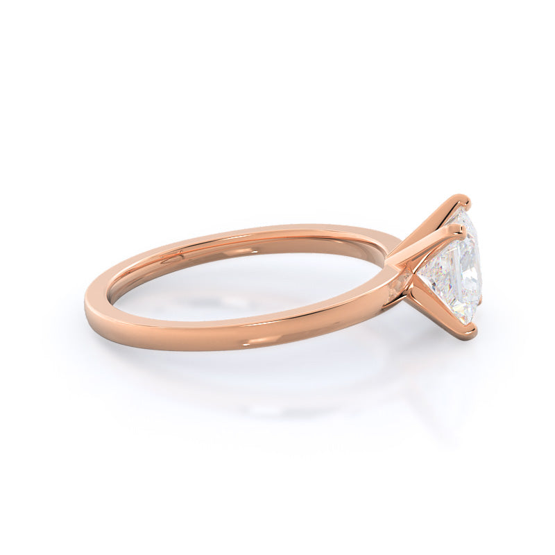 Fine Petite Solitaire Diamond Engagement Ring with Princess Cut Diamond in 14KT Rose Gold view 3
