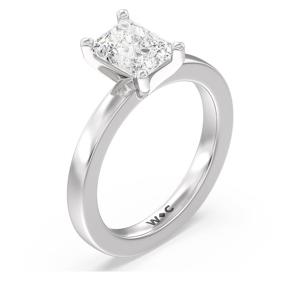 Fine Petite Solitaire Diamond Engagement Ring with Radiant Cut Diamond in 14KT Platinum view 3
