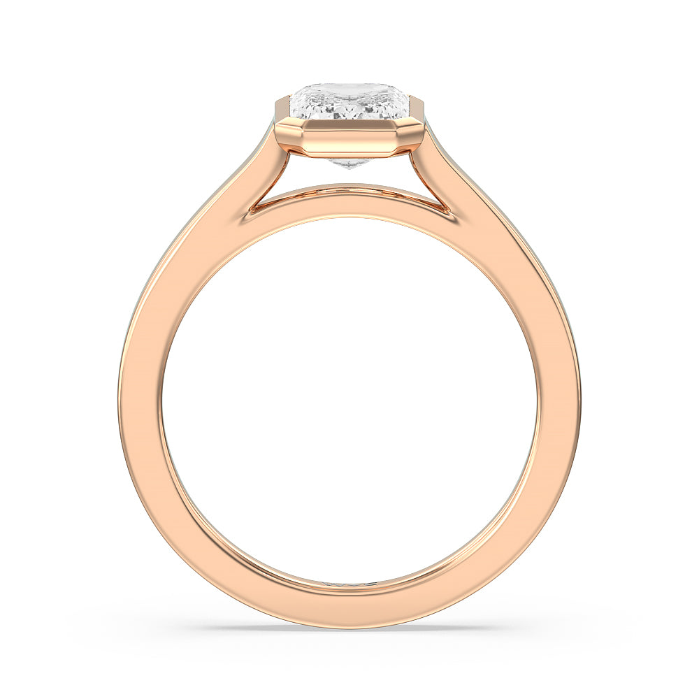 Emerald Cut Bezel Solitaire Engagement Ring with Lab Grown Diamond in 14KT Rose Gold view 2
