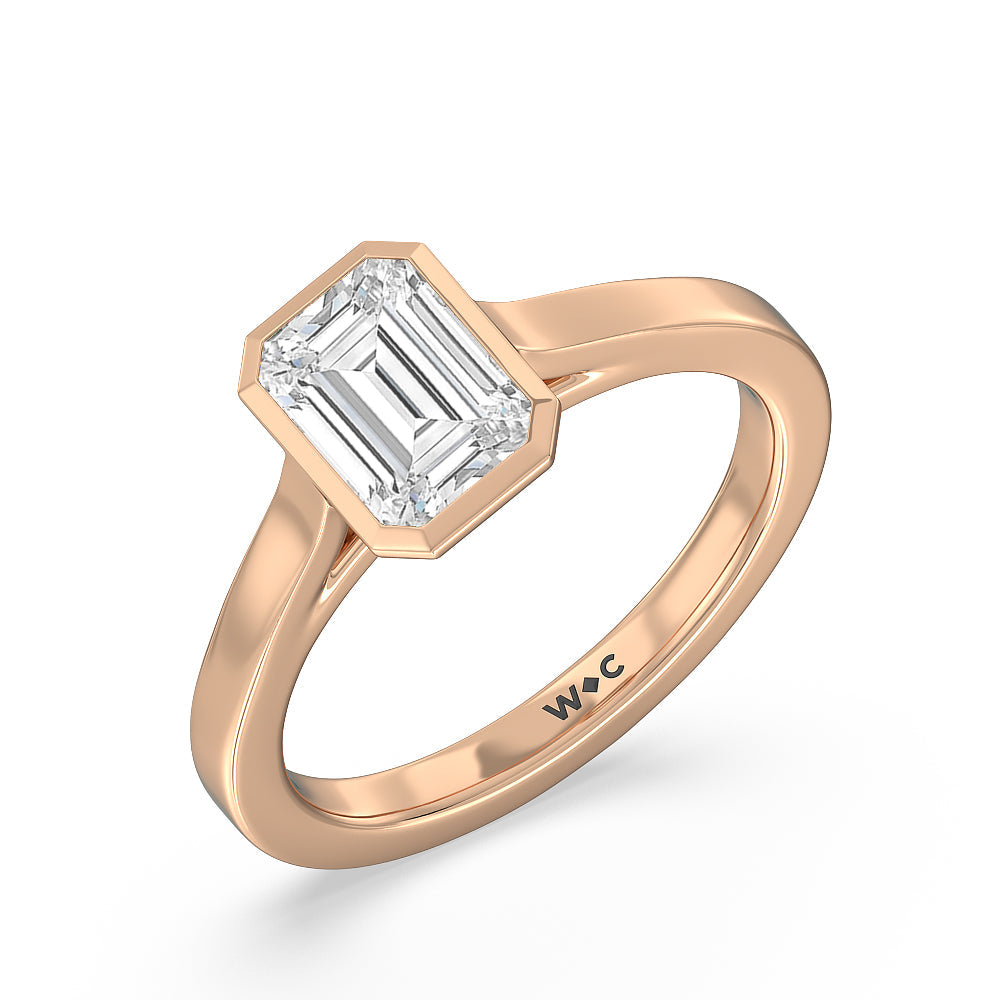 Emerald Cut Bezel Solitaire Engagement Ring with Lab Grown Diamond in 14KT Rose Gold view 3
