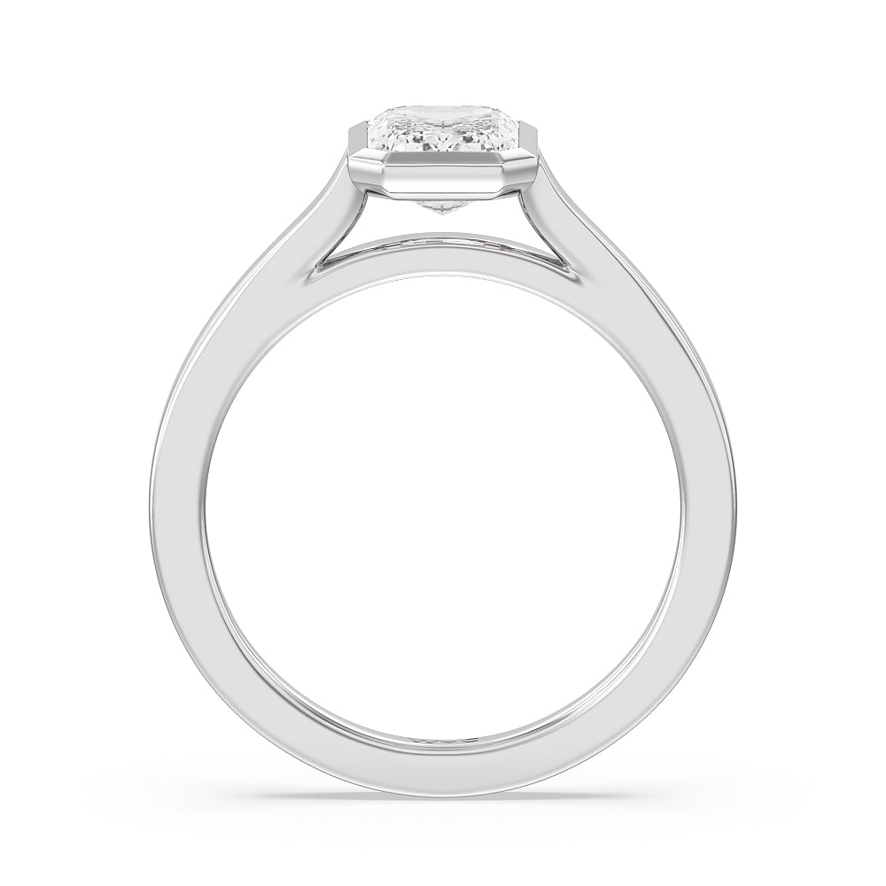 Emerald Cut Bezel Solitaire Engagement Ring with Lab Grown Diamond in 14KT Platinum view 2
