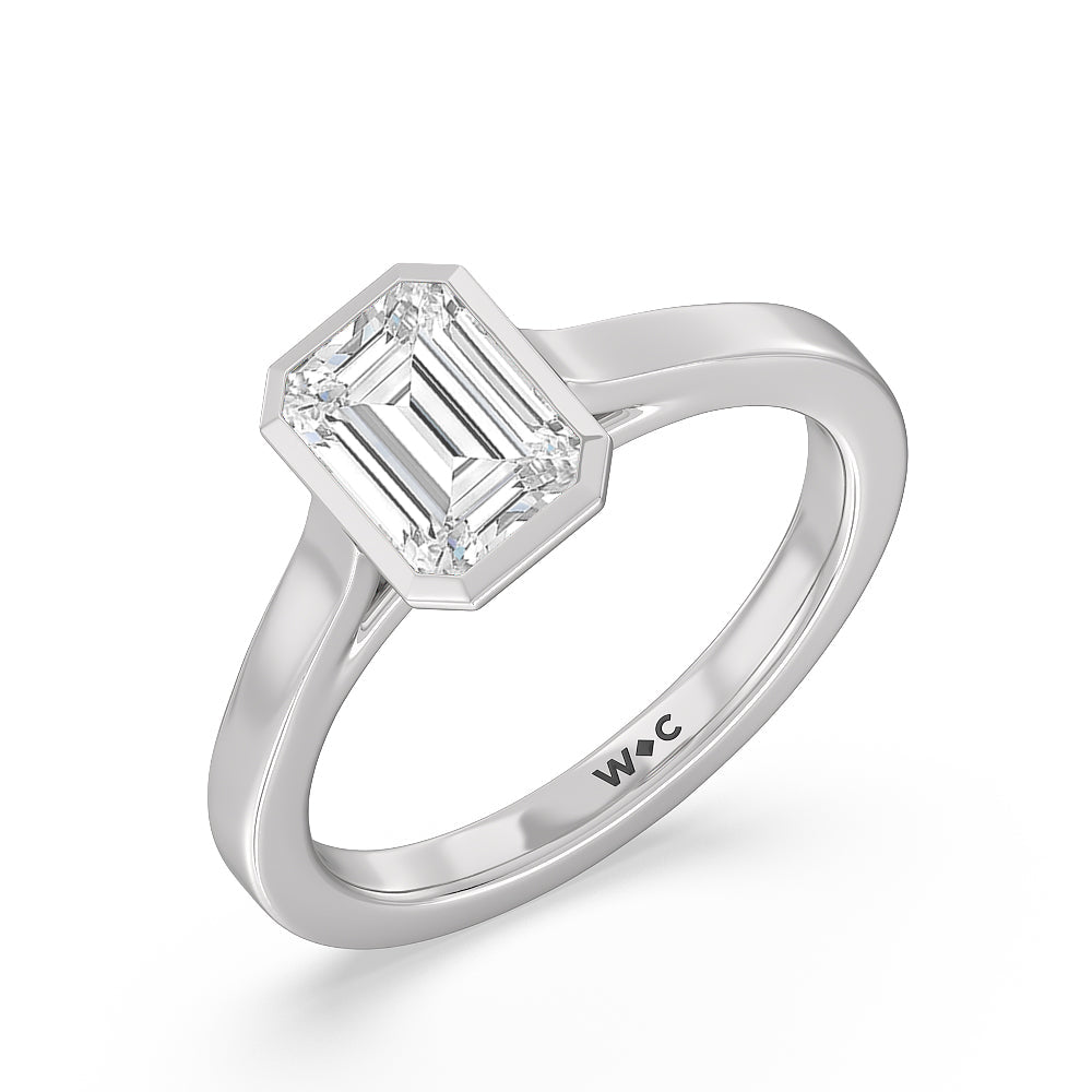 Emerald Cut Bezel Solitaire Engagement Ring with Lab Grown Diamond in 14KT Platinum view 3

