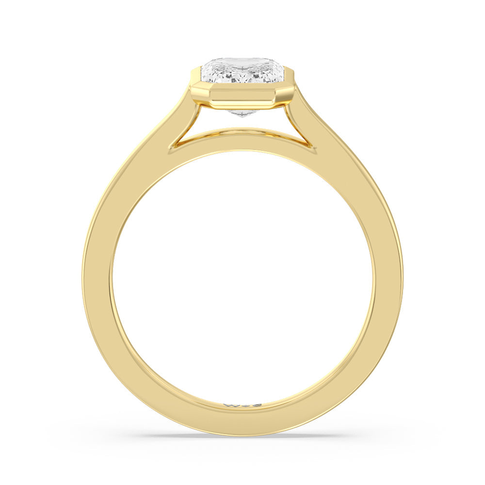 Bezel Solitaire Engagement Ring with Emerald Cut Diamond in 14KT Yellow Gold view 2
