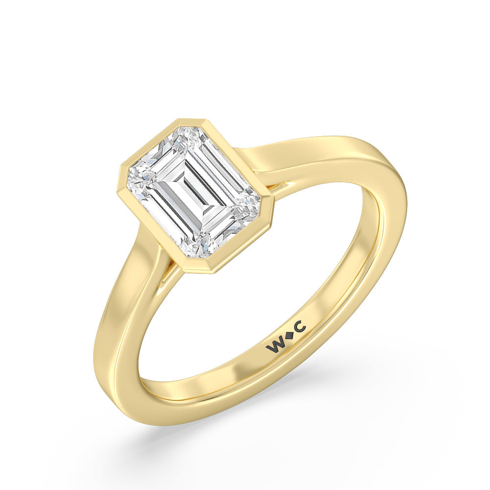Emerald Cut Bezel Solitaire Engagement Ring with Lab Grown Diamond in 14KT Yellow Gold view 3
