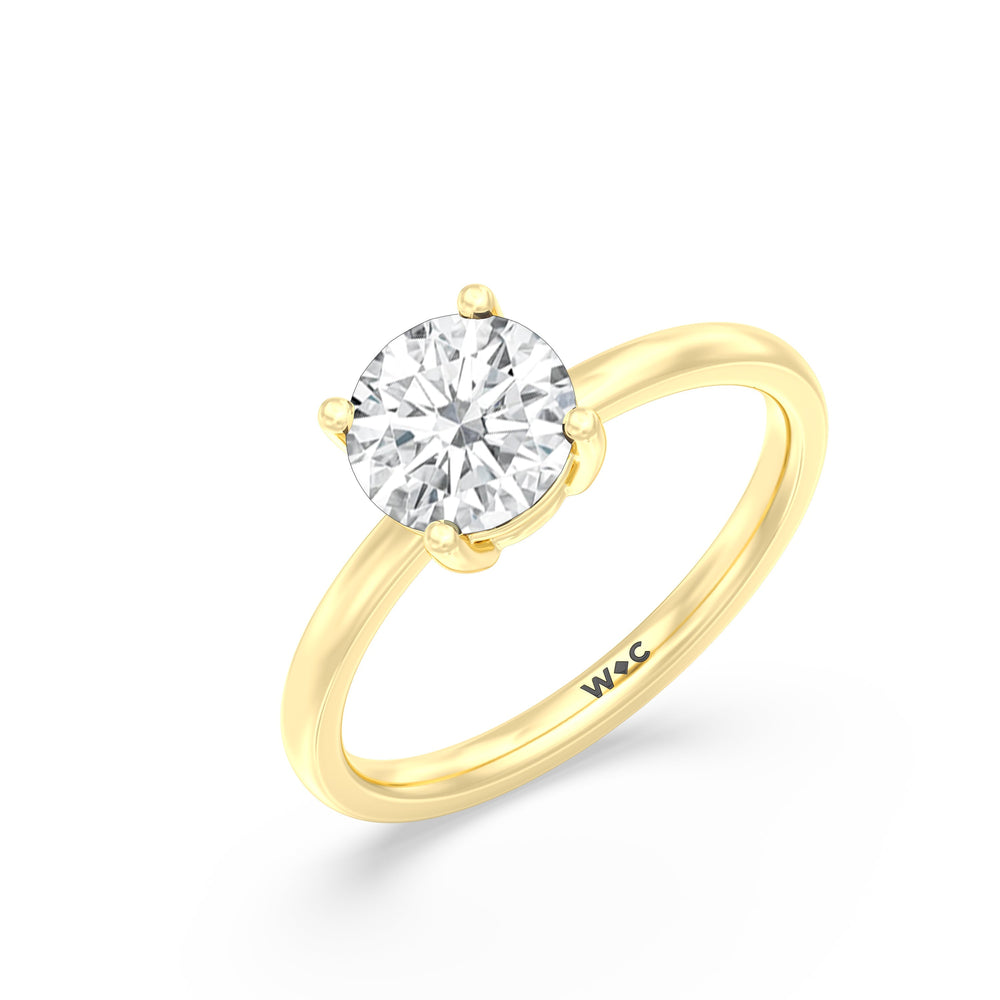 Round Cut Classic Four Prong East West Engagement Ring with Lab Grown Diamond in 14KT Yellow Gold view 3
