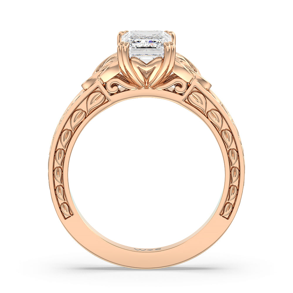 Vintage Celtic Engraved Engagement Ring with Emerald Cut Diamond in 14KT Rose Gold view 3
