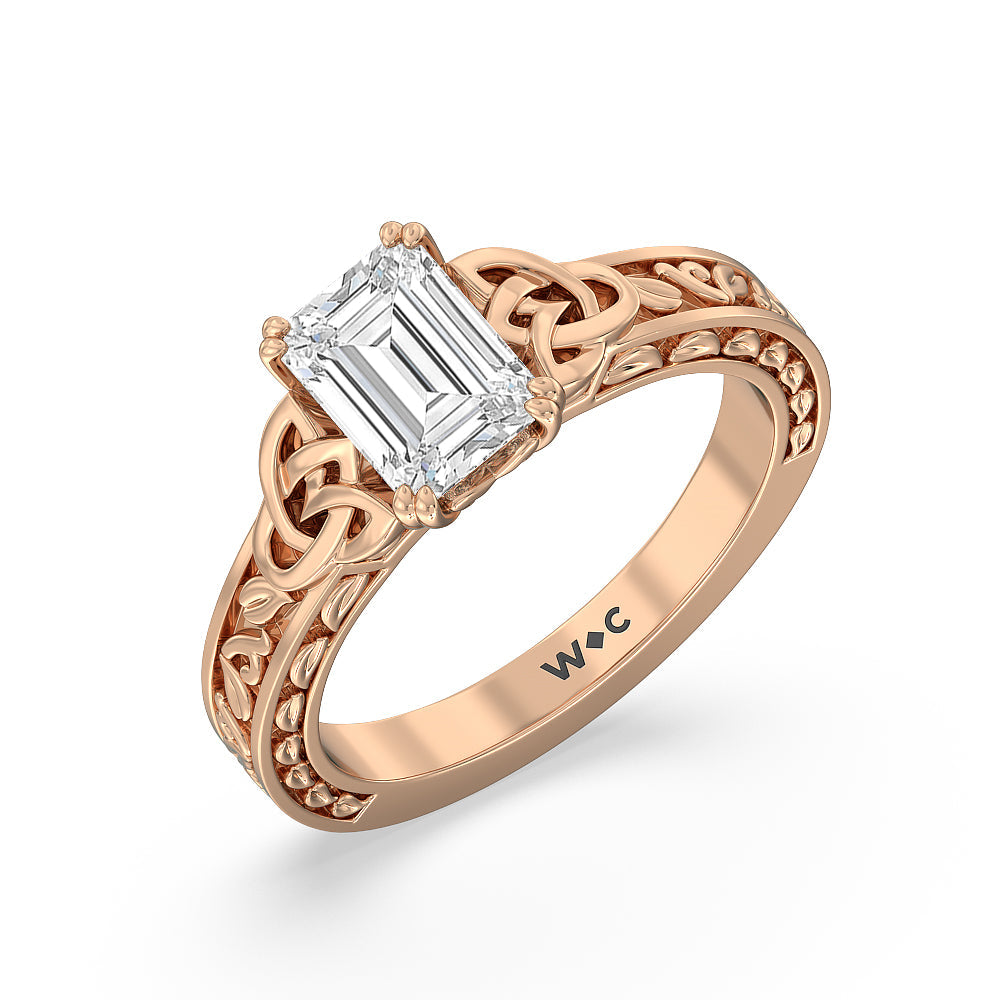 The Seraphine Celtic Ring with Emerald Cut Diamond in 14KT Rose Gold view 4
