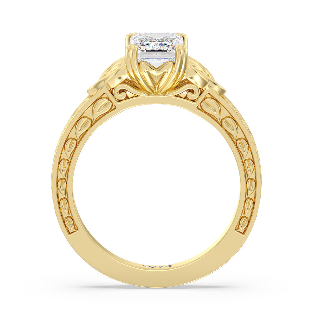 Vintage Celtic Engraved Engagement Ring with Emerald Cut Diamond in 14KT Yellow Gold view 3
