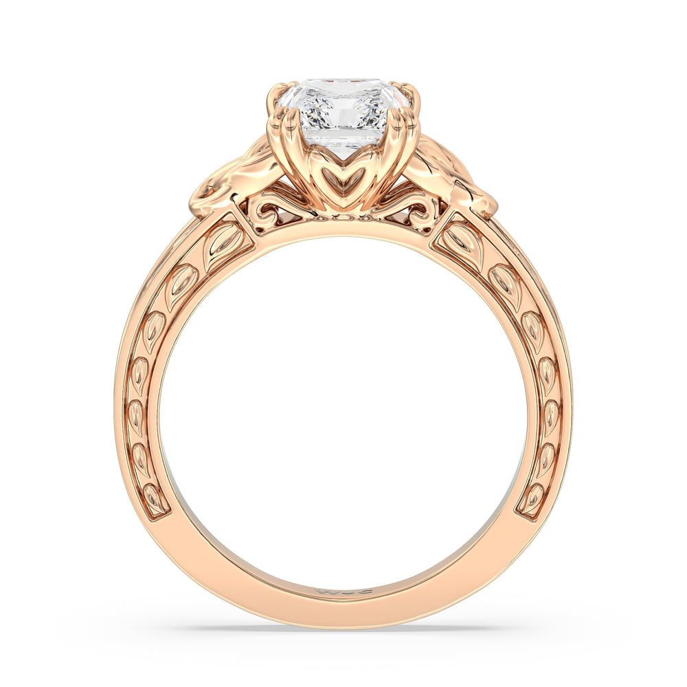 Vintage Celtic Engraved Engagement Ring with Radiant Cut Diamond in 14KT Rose Gold view 3
