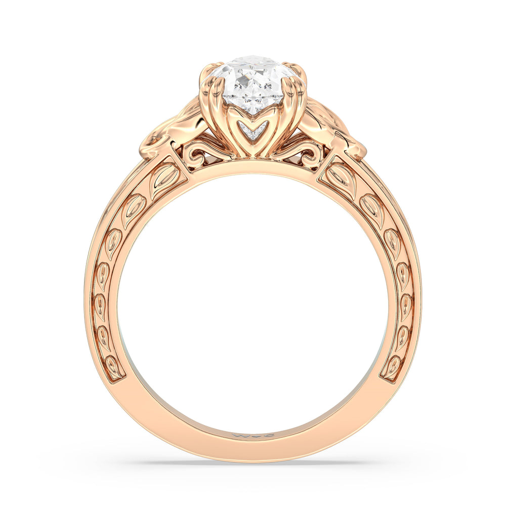 Vintage Celtic Engraved Engagement Ring with Pear Cut Diamond in 14KT Rose Gold view 2
