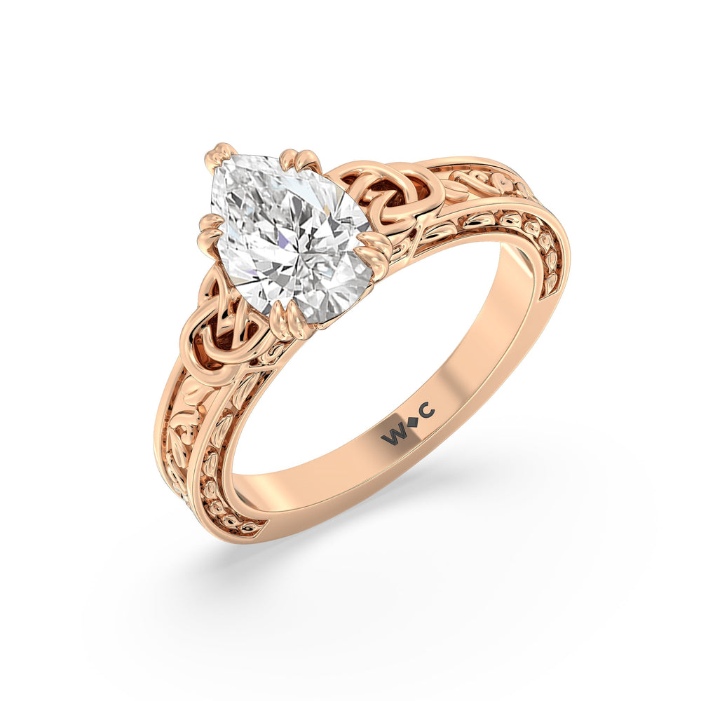 Vintage Celtic Engraved Engagement Ring with Pear Cut Diamond in 14KT Rose Gold view 3
