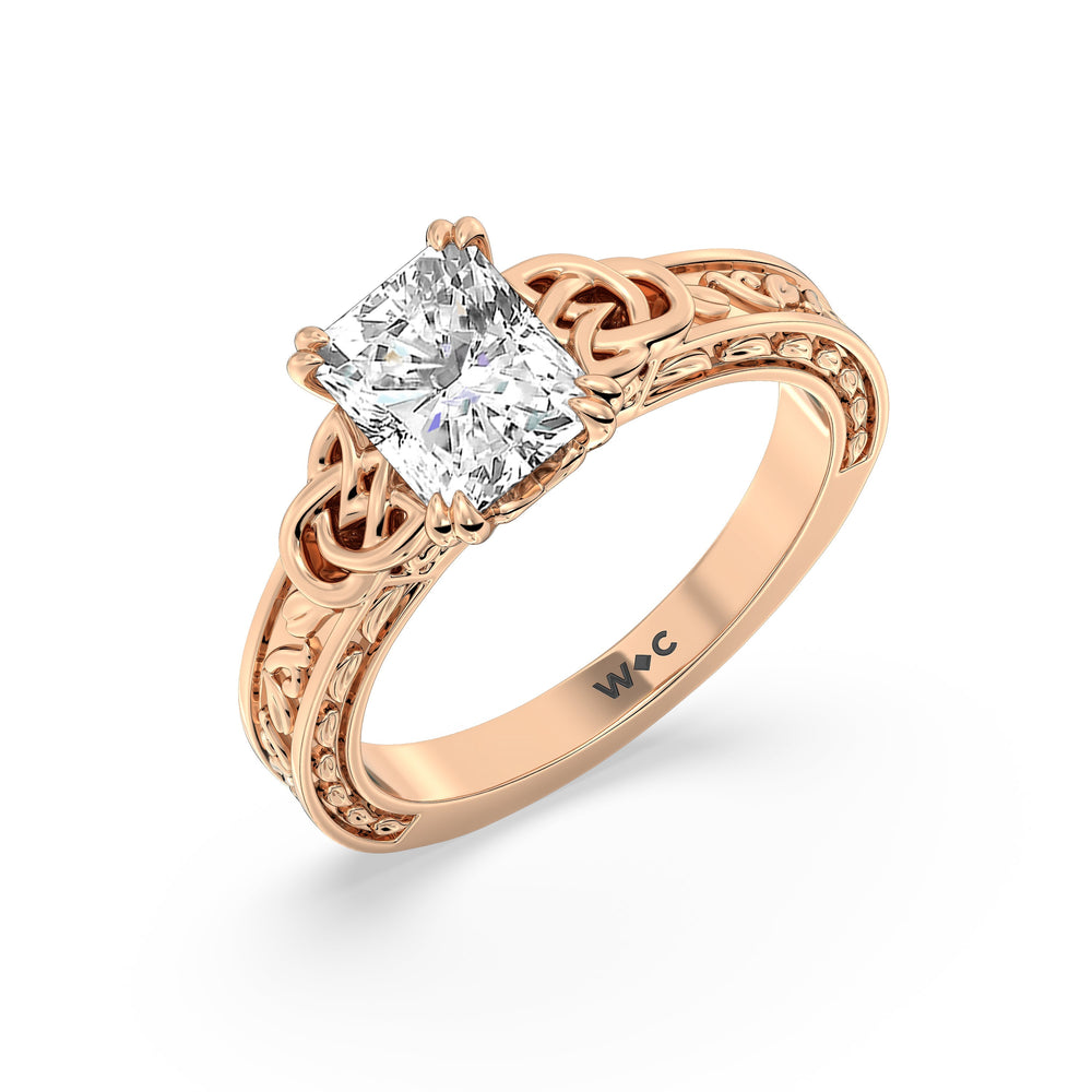 Vintage Celtic Engraved Engagement Ring with Radiant Cut Diamond in 14KT Rose Gold view 2
