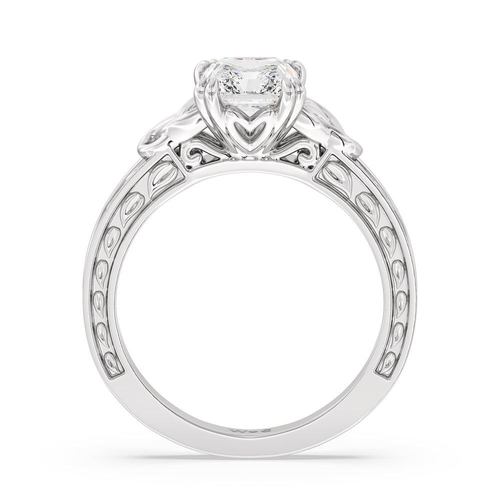 Vintage Celtic Engraved Engagement Ring with Radiant Cut Diamond in 14KT Platinum view 2
