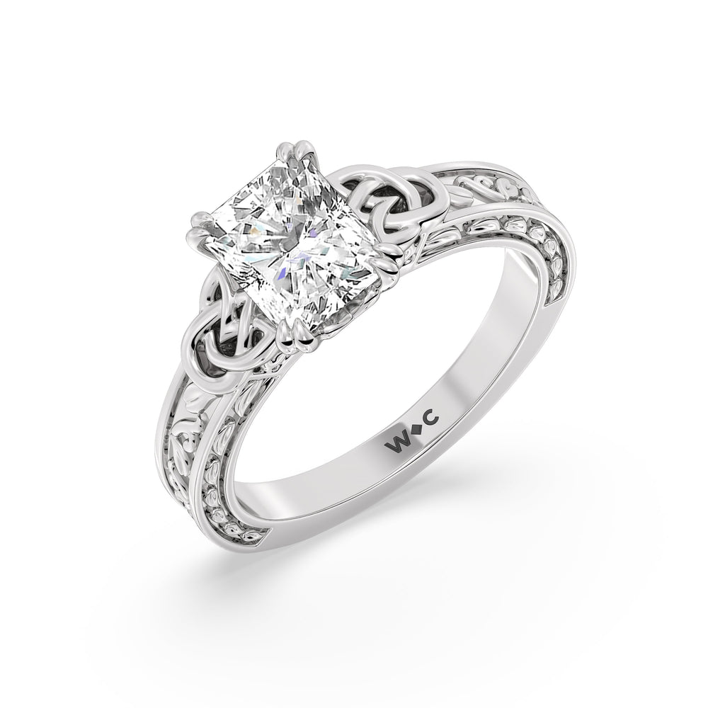 Vintage Celtic Engraved Engagement Ring with Radiant Cut Diamond in 14KT Platinum view 3
