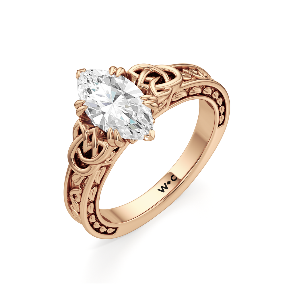 The Seraphine Celtic Ring with Marquise Cut Diamond in 14KT Rose Gold view 4

