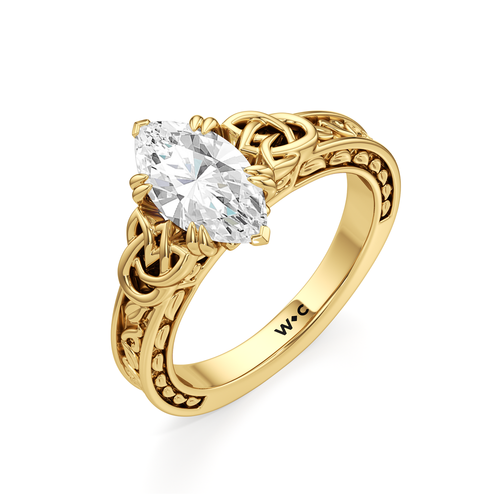 The Seraphine Celtic Ring with Marquise Cut Diamond in 14KT Yellow Gold view 4
