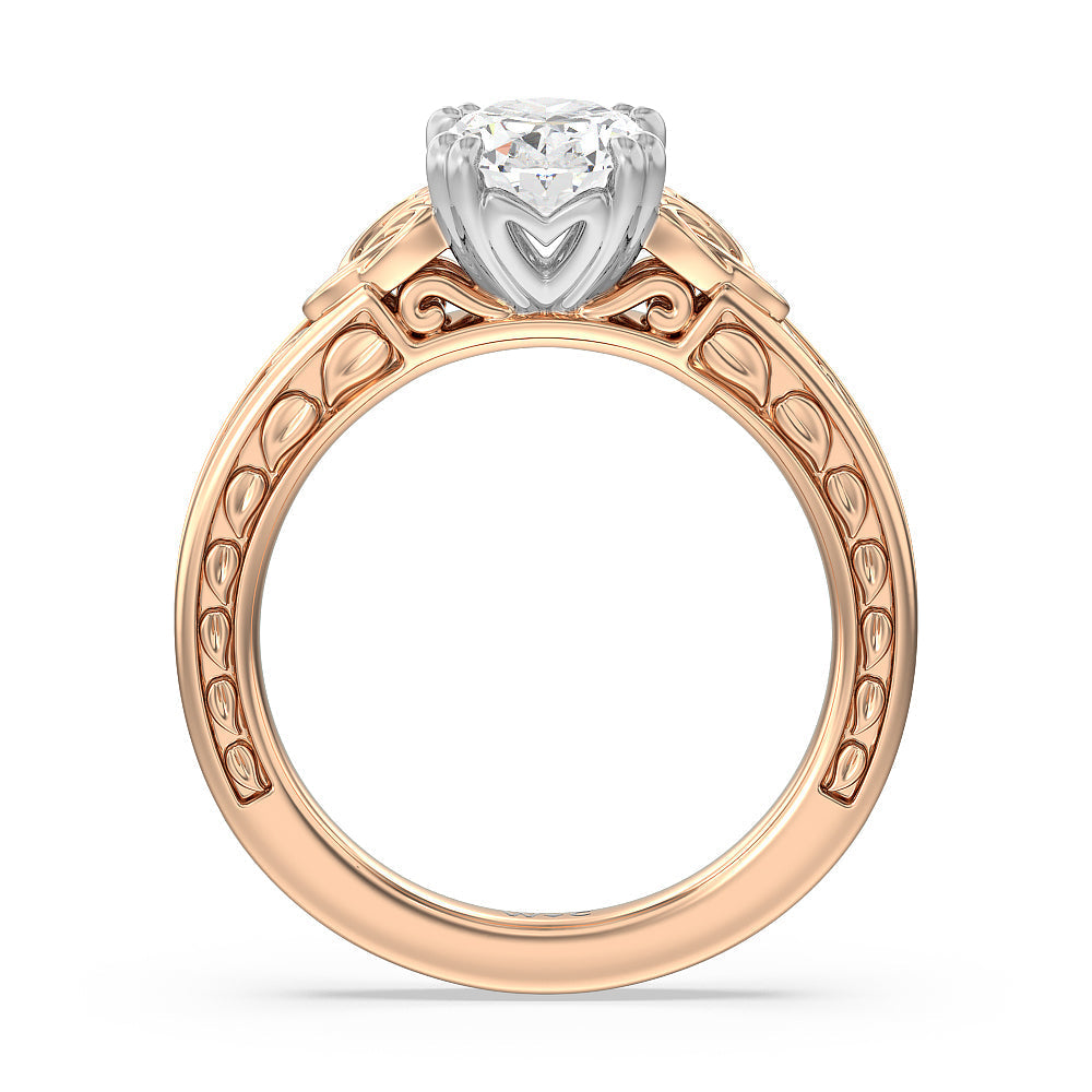 Vintage Celtic Engraved Engagement Ring with Oval Cut Diamond in 14KT White & Rose Gold view 2
