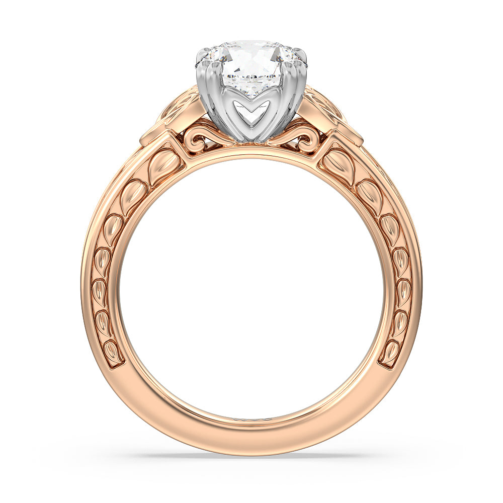 Vintage Celtic Engraved Engagement Ring with Round Cut Diamond in 14KT White & Rose Gold view 2
