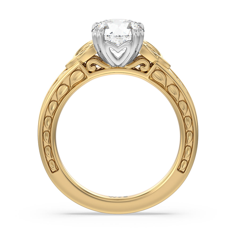Vintage Celtic Engraved Engagement Ring with Round Cut Diamond in 14KT White & Yellow Gold view 2
