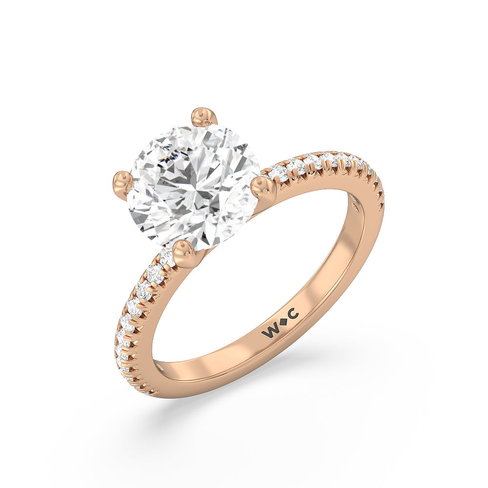 Round Cut French Cut Pave Diamond Engagement Ring with Lab Grown Diamond in 14KT Rose Gold view 3
