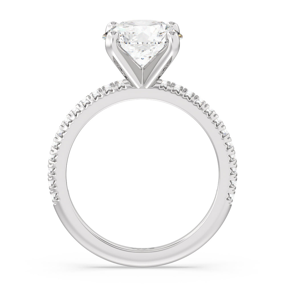 French Cut Pave Diamond Engagement Ring with Round Cut Diamond in 14KT Platinum view 2
