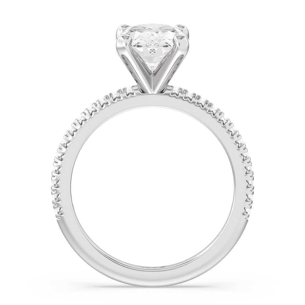 French Cut Pave Diamond Engagement Ring with Oval Cut Diamond in 14KT Platinum view 2
