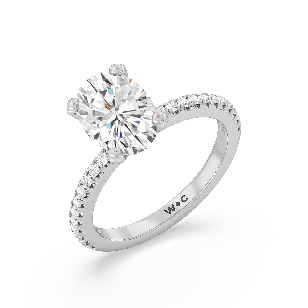 Oval Cut French Cut Pave Diamond Engagement Ring with Lab Grown Diamond in 14KT Platinum view 3
