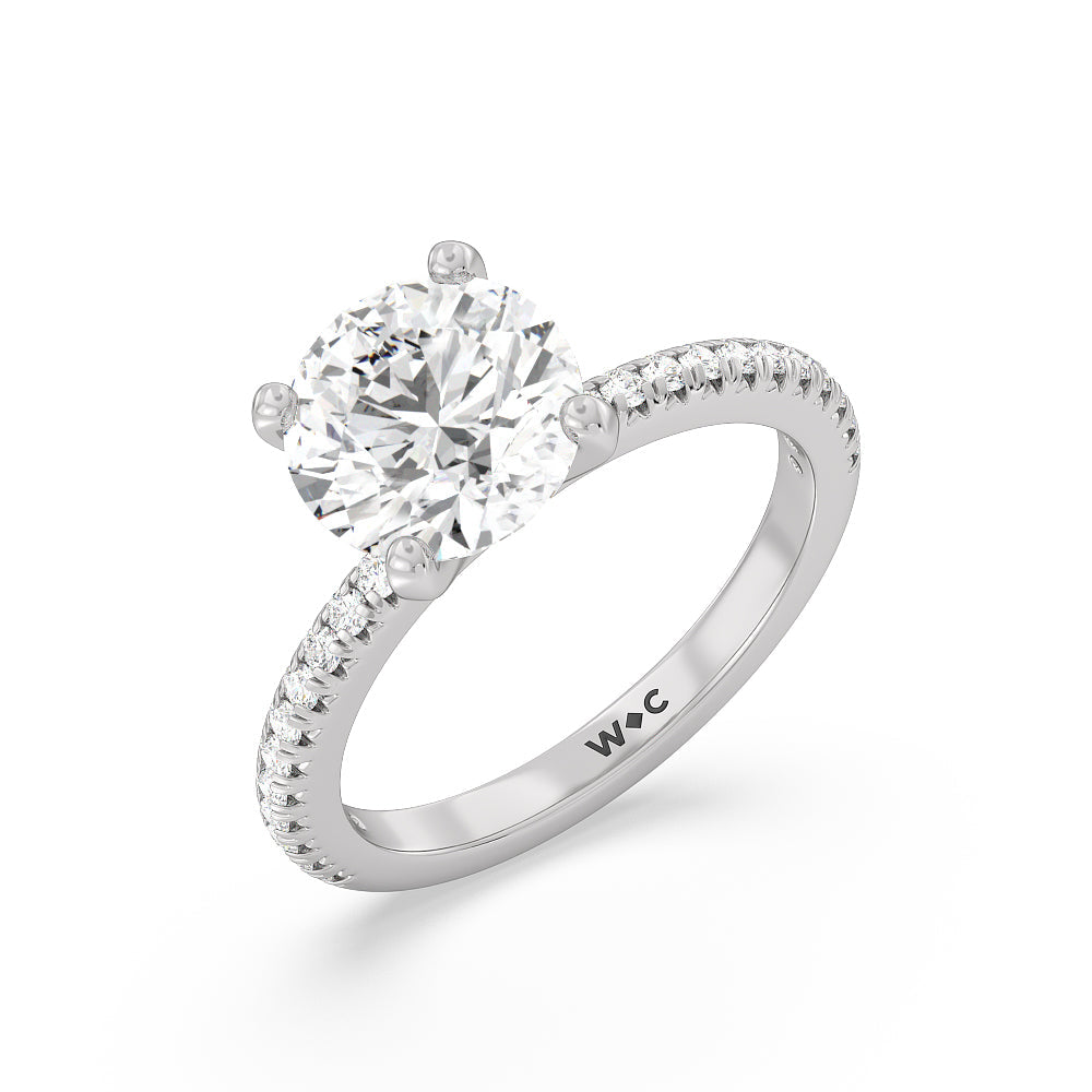 French Cut Pave Diamond Engagement Ring with Round Cut Diamond in 14KT Platinum view 3
