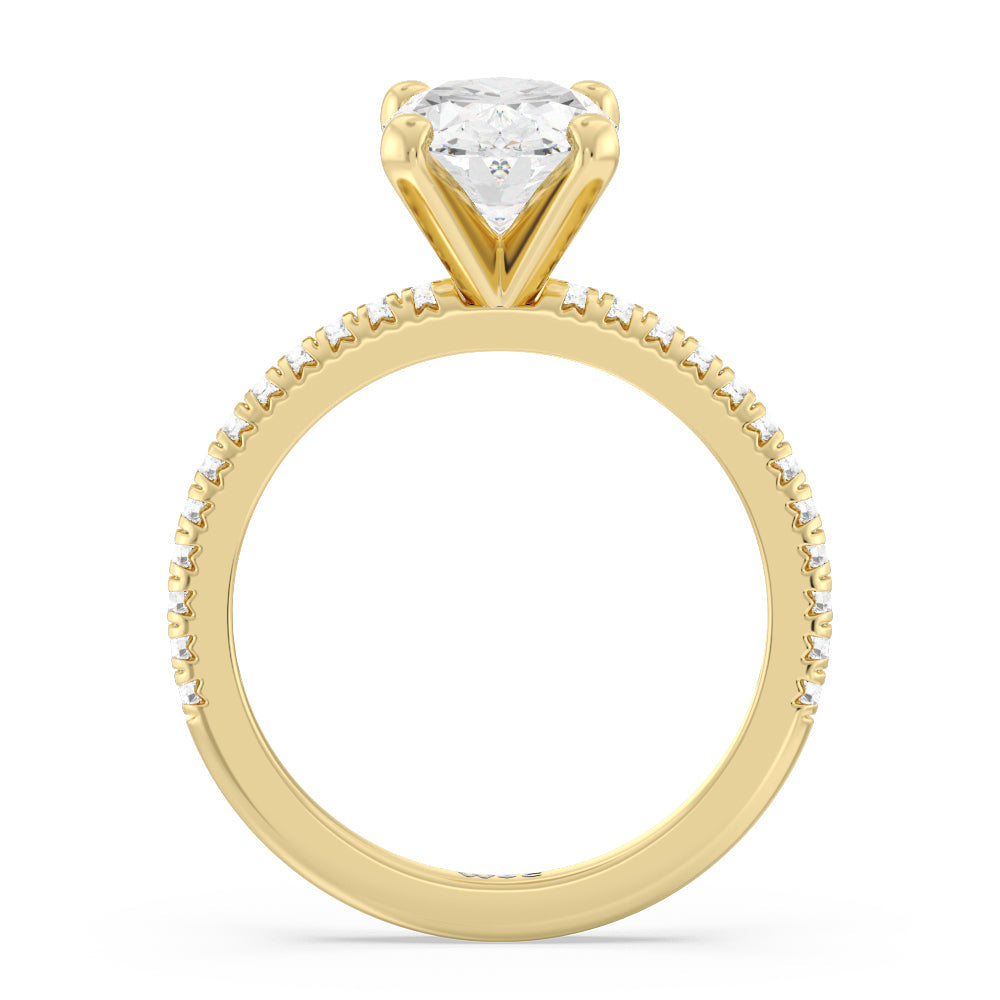 French Cut Pave Diamond Engagement Ring with Oval Cut Diamond in 14KT Yellow Gold view 2
