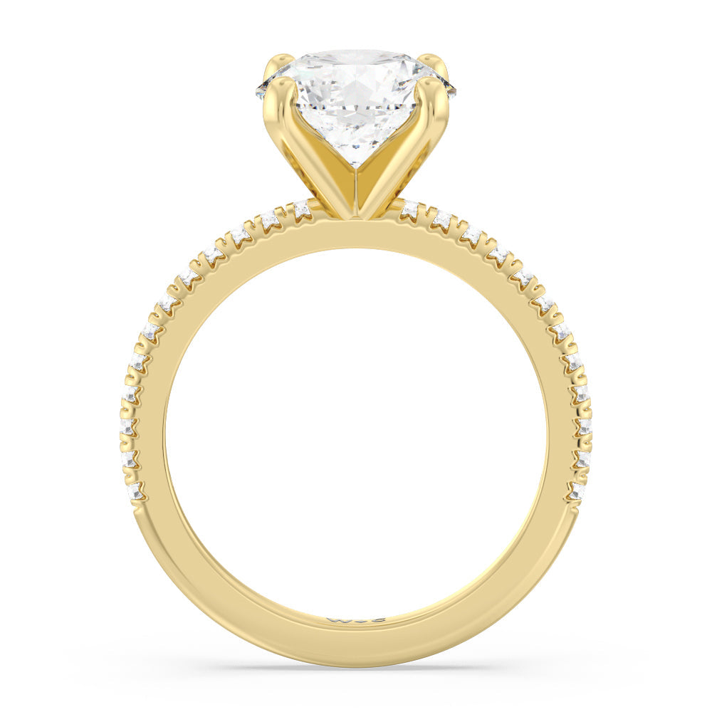 French Cut Pave Diamond Engagement Ring with Round Cut Diamond in 14KT Yellow Gold view 2
