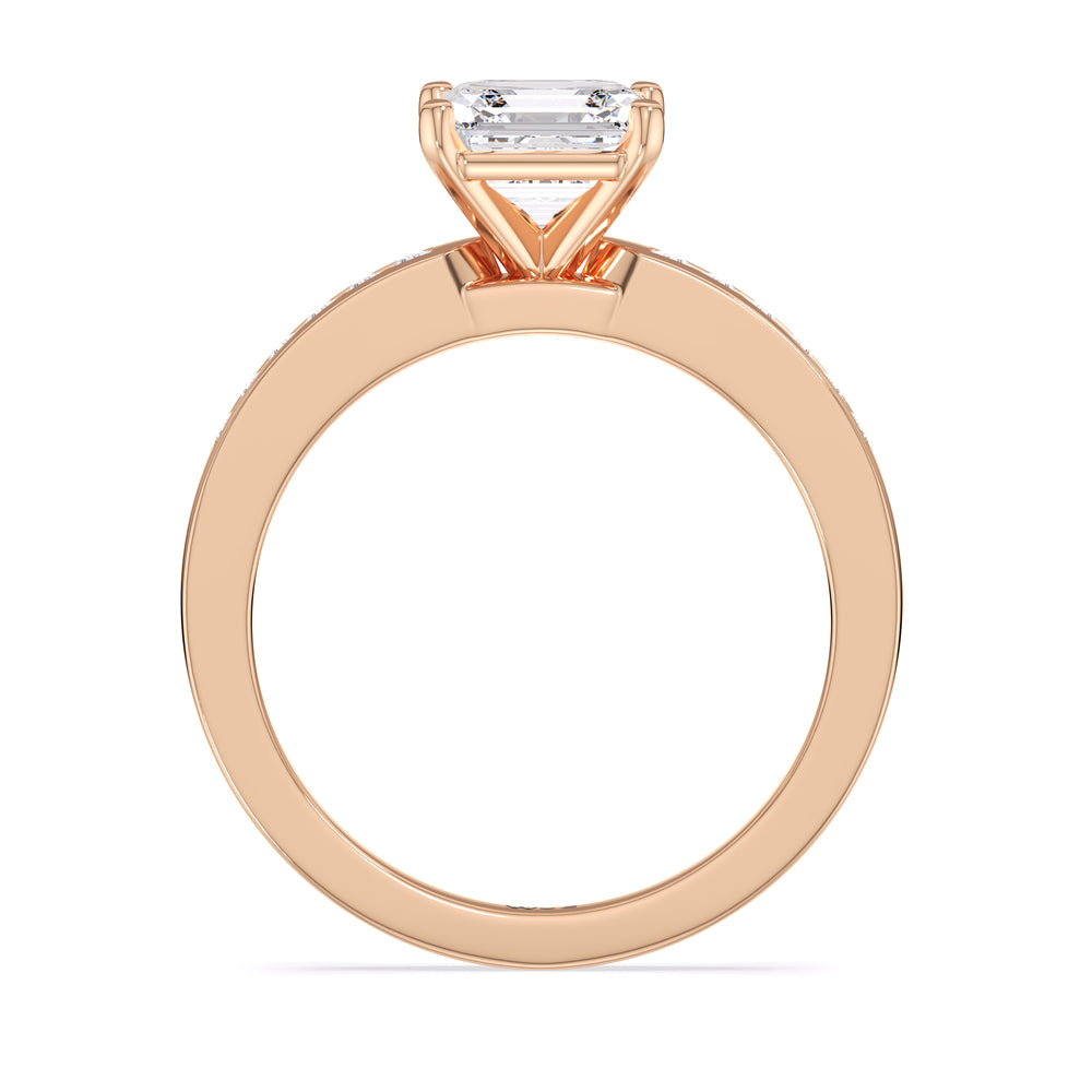 Cascading Channel Set Diamond Engagement Ring with Asscher Cut Diamond in 14KT Rose Gold view 2
