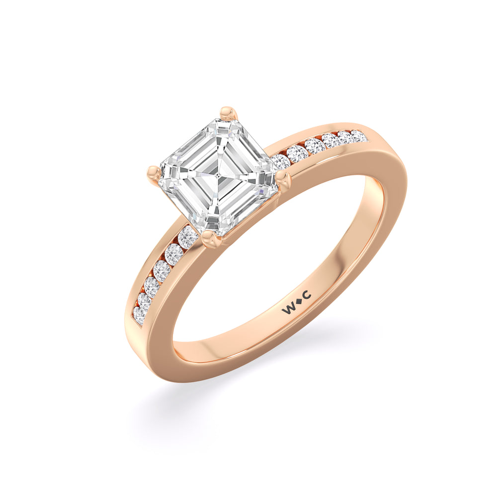 Cascading Channel Set Diamond Engagement Ring with Asscher Cut Diamond in 14KT Rose Gold view 3
