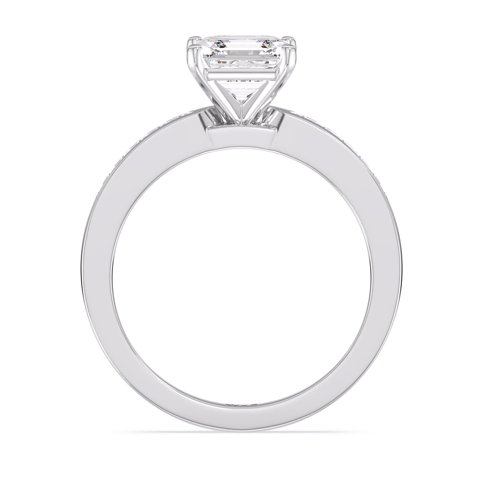Cascading Channel Set Diamond Engagement Ring with Asscher Cut Diamond in 14KT Platinum view 2

