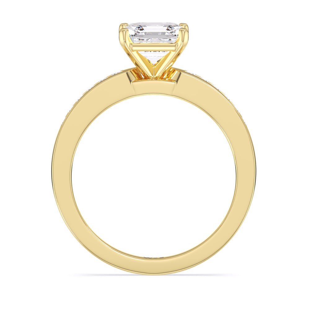 Cascading Channel Set Diamond Engagement Ring with Asscher Cut Diamond in 14KT Yellow Gold view 2
