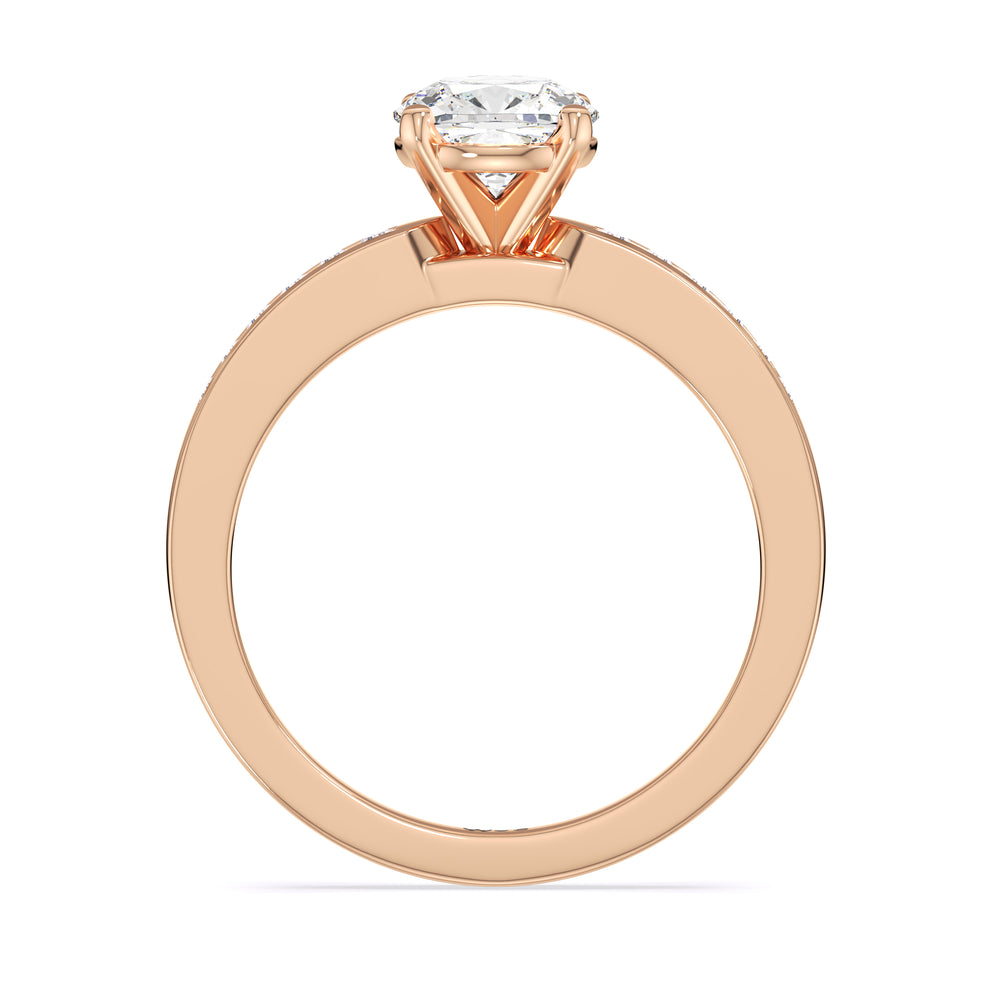 Cascading Channel Set Diamond Engagement Ring with Cushion Cut Diamond in 14KT Rose Gold view 2
