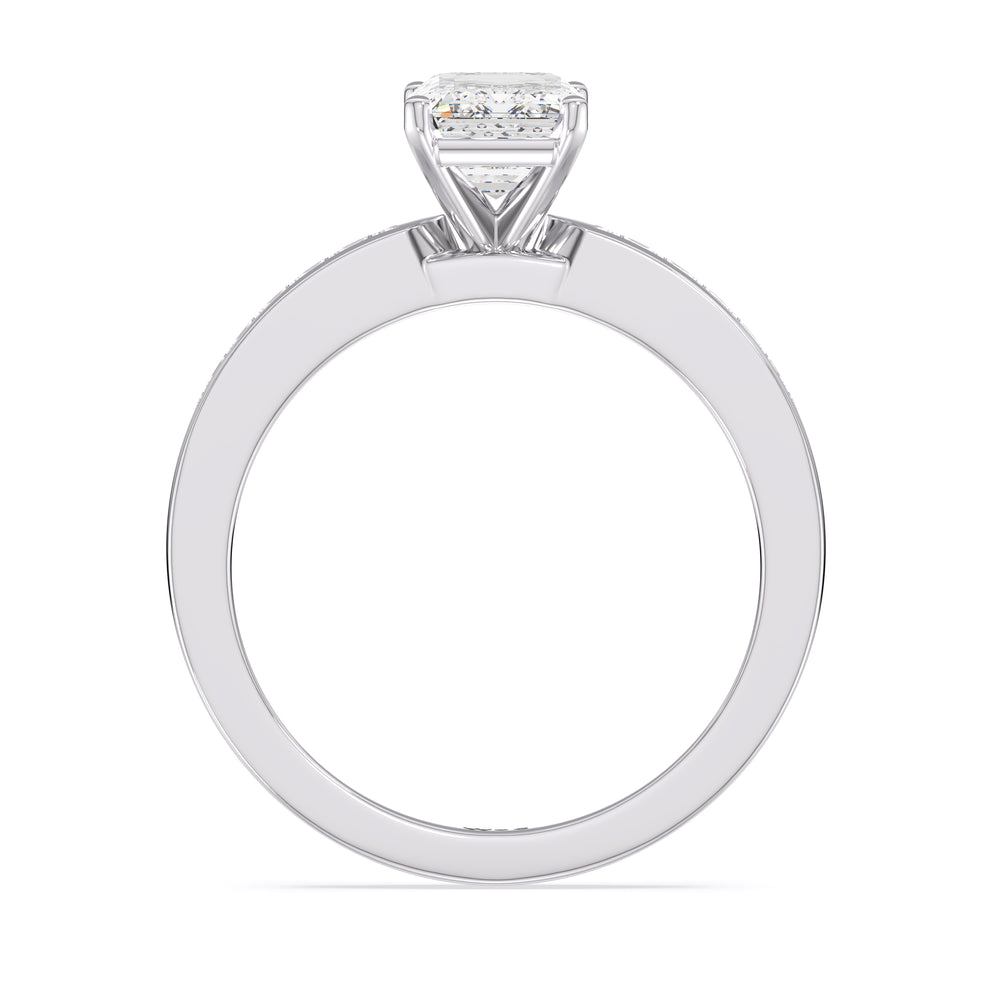 Cascading Channel Set Diamond Engagement Ring with Emerald Cut Diamond in 14KT Platinum view 2
