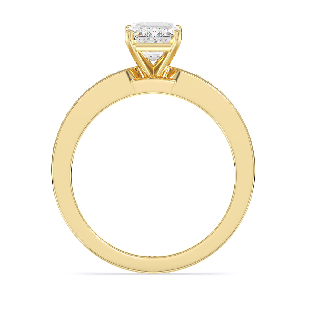 Cascading Channel Set Diamond Engagement Ring with Emerald Cut Diamond in 14KT Yellow Gold view 2
