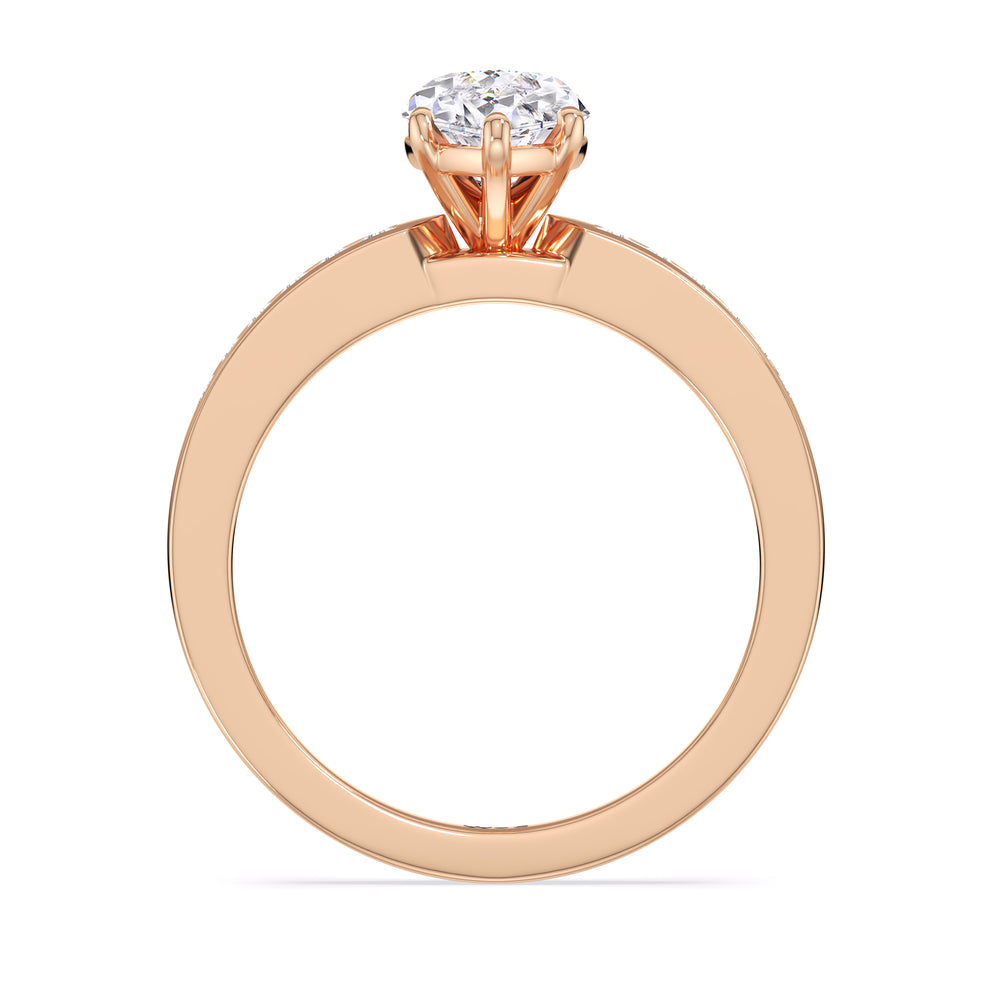 Cascading Channel Set Diamond Engagement Ring with Marquise Cut Diamond in 14KT Rose Gold view 2
